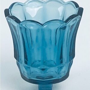 Home Interiors Teal Scalloped Glass Candle Cup